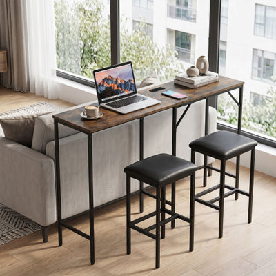 3-Piece Convertible L-Shaped Kitchen Table Chair Set with 2 AC Outlets  USB Port and Type-C Port-Rustic Brown