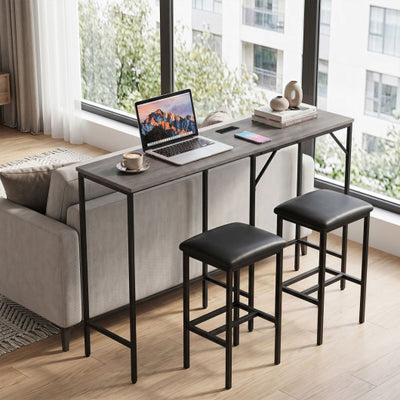 3-Piece Convertible L-Shaped Kitchen Table Chair Set with 2 AC Outlets  USB Port and Type-C Port-Gray
