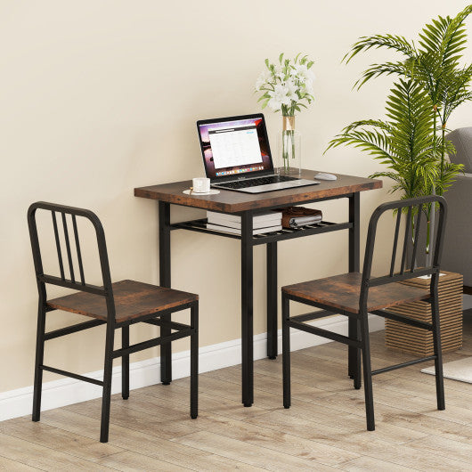 3-Piece Dining Table Set with Rectangular Kitchen Table and 2 Chairs-Rustic Brown