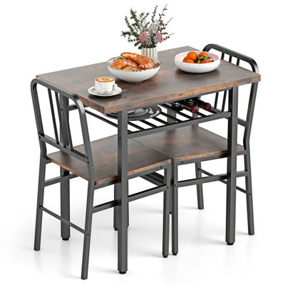 3-Piece Dining Table Set with Rectangular Kitchen Table and 2 Chairs-Rustic Brown