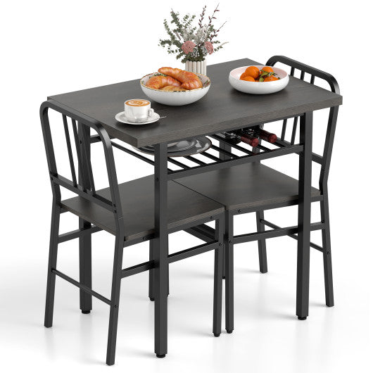 3-Piece Dining Table Set with Rectangular Kitchen Table and 2 Chairs-Gray
