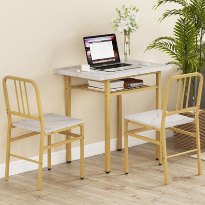 3-Piece Dining Table Set with Rectangular Kitchen Table and 2 Chairs-White
