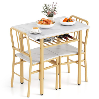 3-Piece Dining Table Set with Rectangular Kitchen Table and 2 Chairs-White