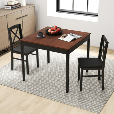 3-Piece Dining Table Set Wooden Square Kitchen Table for 2 People-Brown