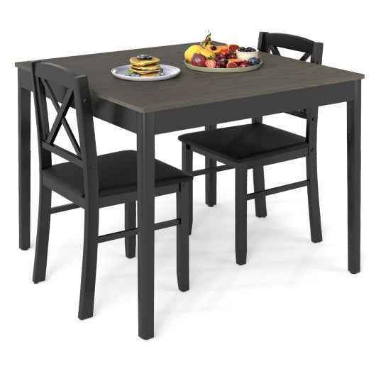 3-Piece Dining Table Set Wooden Square Kitchen Table for 2 People-Gray