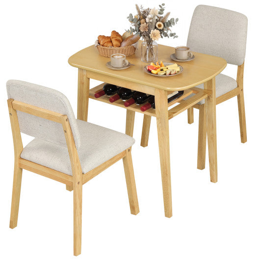 3-Piece Dining Table Set for 2 with Upholstered Chairs-Natural