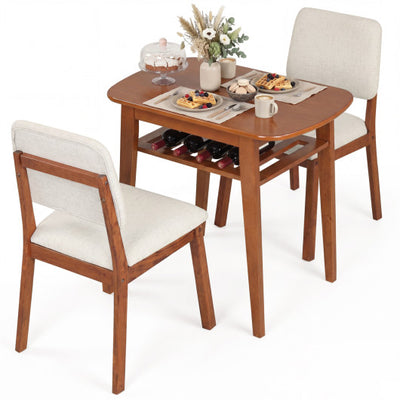 3-Piece Dining Table Set for 2 with Upholstered Chairs-Cherry