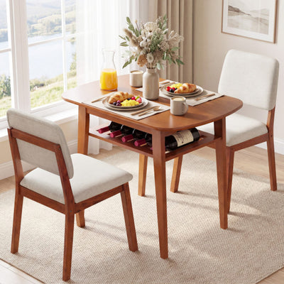 3-Piece Dining Table Set for 2 with Upholstered Chairs-Cherry