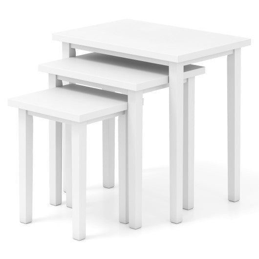 3-Piece Farmhouse Rectangle Side Table Set for Living Room-White