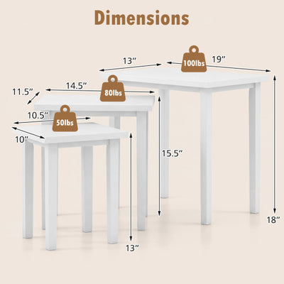 3-Piece Farmhouse Rectangle Side Table Set for Living Room-White