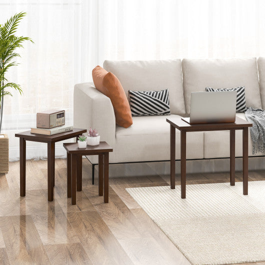 3-Piece Farmhouse Rectangle Side Table Set for Living Room-Walnut