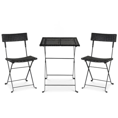 3-Piece Folding Bistro Set with PE Wicker and X-Shaped Metal Frame-Black