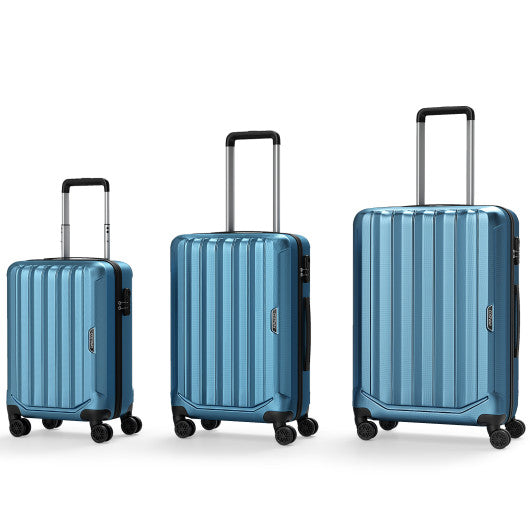 3-Piece Hardside Luggage Set (20/24/28 Inch) Lightweight with 3-Digital Lock-Blue