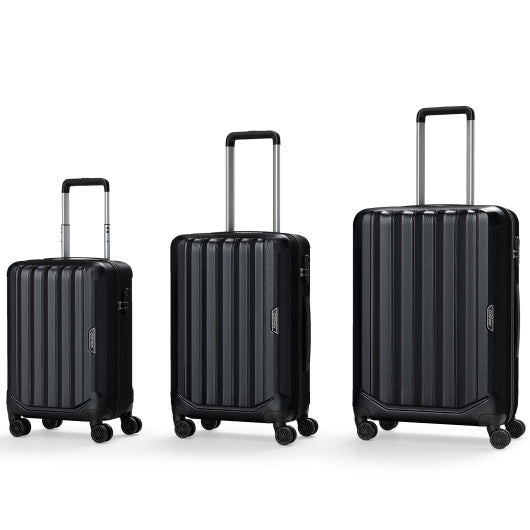 3-Piece Hardside Luggage Set (20/24/28 Inch) Lightweight with 3-Digital Lock-Black