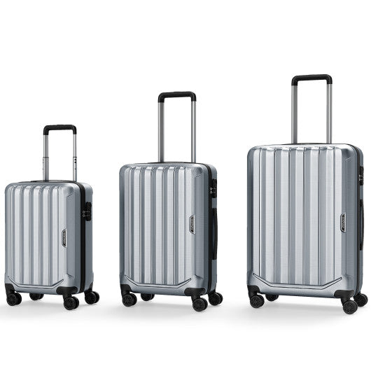 3-Piece Hardside Luggage Set (20/24/28 Inch) Lightweight with 3-Digital Lock-Gray
