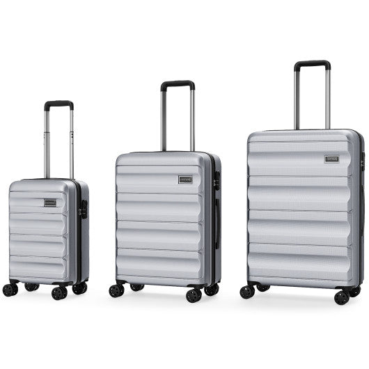 3-Piece Hardside Luggage Set 20/24/28 Inch Lightweight Hardside Suitcases-Gray