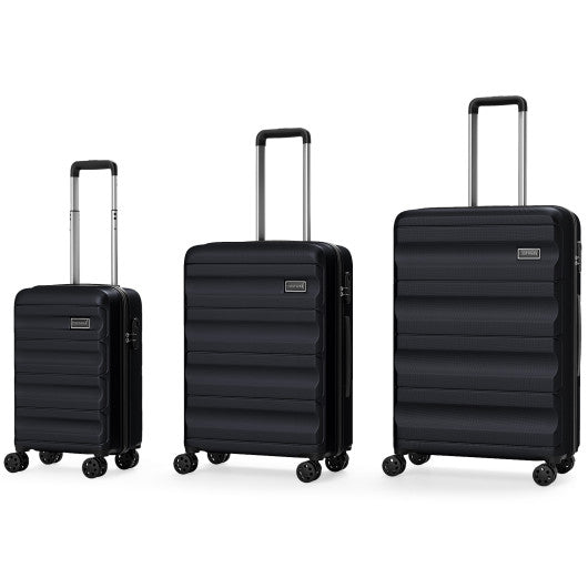 3-Piece Hardside Luggage Set 20/24/28 Inch Lightweight Hardside Suitcases-Black