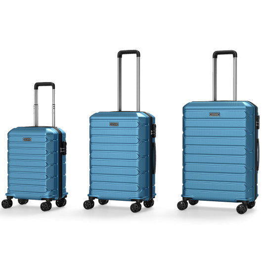 3-Piece Hardside Luggage Set Lightweight Hardside Suitcases with 8-Spinner Wheels-Blue