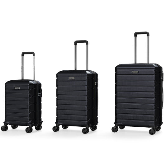 3-Piece Hardside Luggage Set Lightweight Hardside Suitcases with 8-Spinner Wheels-Black