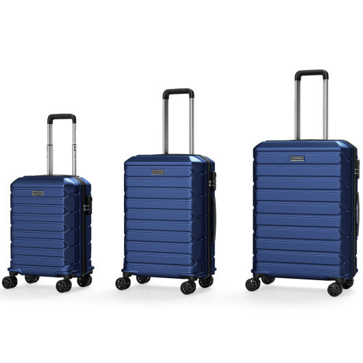 3-Piece Hardside Luggage Set Lightweight Hardside Suitcases with 8-Spinner Wheels-Navy