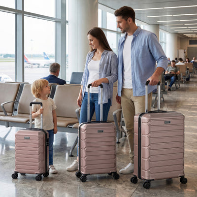 3-Piece Hardside Luggage Set Lightweight Hardside Suitcases with 8-Spinner Wheels-Pink