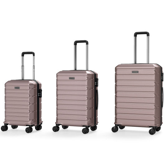3-Piece Hardside Luggage Set Lightweight Hardside Suitcases with 8-Spinner Wheels-Pink