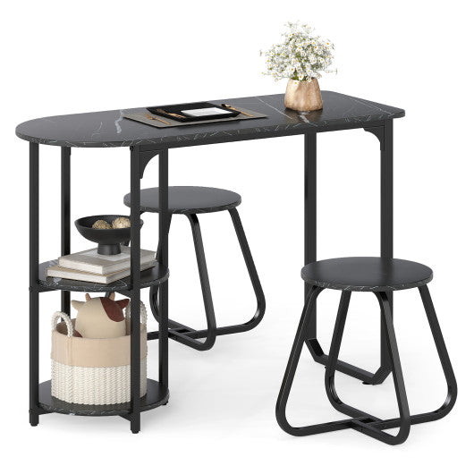 3-Piece Industrial Dining Table Set for Small Space-Black