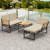 3-Piece L-Shaped Patio Furniture Set for Porch Backyard and Poolside-Beige