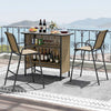 3 Piece Outdoor Bar Set with Footrest and 2-Tier Shelf-Coffee