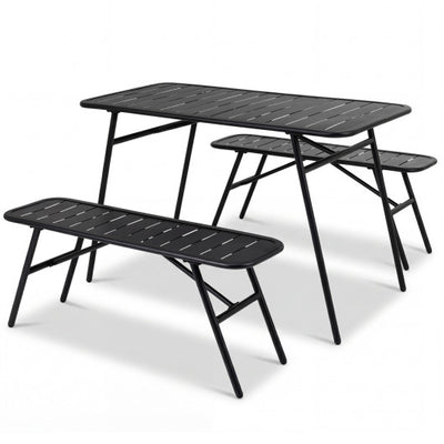 3-Piece Outdoor Dining Set with Coffee Table and 2 Benches for Backyard Deck-Black
