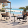 3-Piece Outdoor Rocking Bistro Set with Soft Cushions and Tempered Glass Table-Black