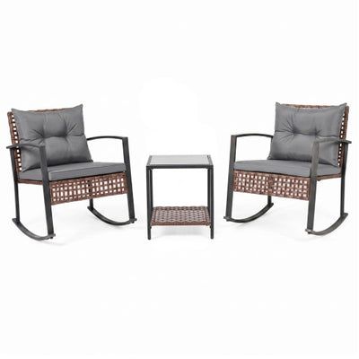 3-Piece Outdoor Rocking Chair Set-Gray