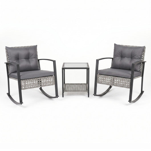 3-Piece Outdoor Rocking Chair Set for Garden-Gray
