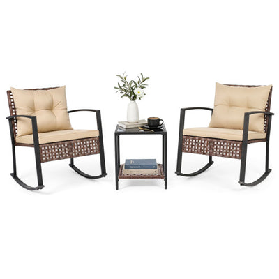 3-Piece Outdoor Rocking Chair Set-Brown