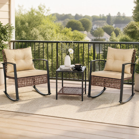 3-Piece Outdoor Rocking Chair Set-Brown
