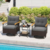 3 Piece Outdoor Swivel Chair Set with Tempered Glass Side Table-Gray