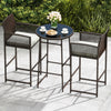 3 Piece Patio Bar Set Outdoor Wicker Bar Height Table and Armchairs-White