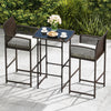 3 Piece Patio Bar Set Outdoor Wicker Bar Height Table and Armchairs with 2 Seat Cushions-White