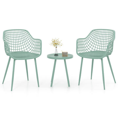3 Piece Patio Chair Set with PP Seat and Tabletop for Porch-Green
