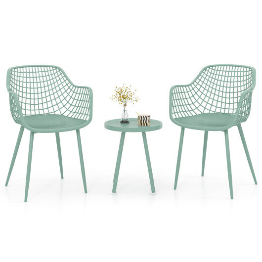 3 Piece Patio Chair Set with PP Seat and Tabletop for Porch-Green