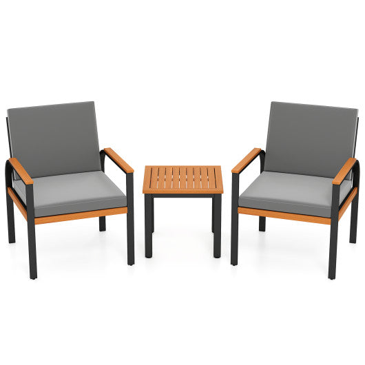 3 Piece Patio Furniture Set Outdoor Conversation Set with Coffee Table-Grey
