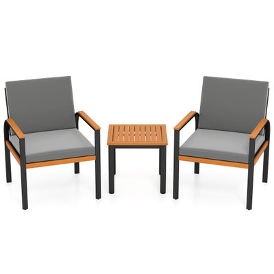 3 Piece Patio Furniture Set Outdoor Conversation Set with Coffee Table-Grey