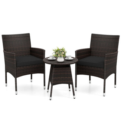 3 Piece Patio Furniture Set Outside Bistro Set for Porch-Black