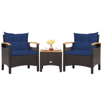 3 Pieces Patio Rattan Furniture Set with Removable Cushion-Navy