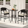 3-Piece Patio Rattan Bar Set with Tempered Glass Top for Backyard Poolside-Brown