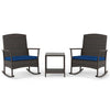 3 Piece Patio Rocking Set Wicker Rocking Chairs with 2-Tier Coffee Table-Navy - Navy