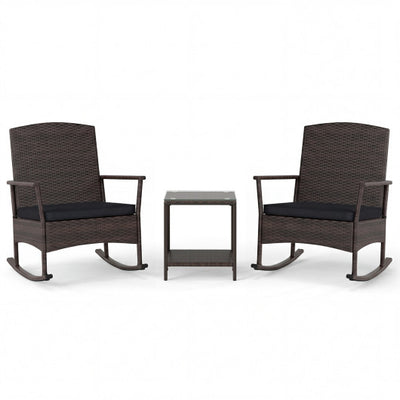 3 Piece Patio Rocking Bistro Set with 2-Tier Table-Black