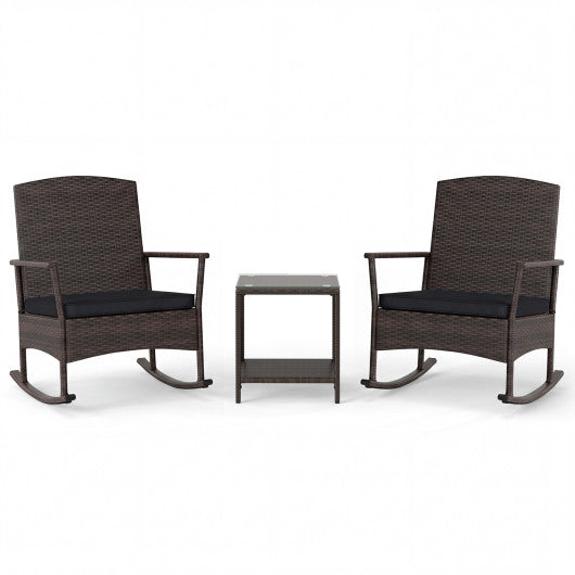 3 Piece Patio Rocking Bistro Set with 2-Tier Table-Black