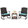 3 Piece Patio Rocking Set Wicker Rocking Chairs with 2-Tier Coffee Table-Turquoise - Turquoise