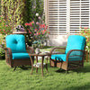 3 Piece Patio Swivel Rocker Set with Tempered Glass Side Table and Thick Cushions-Turquoise